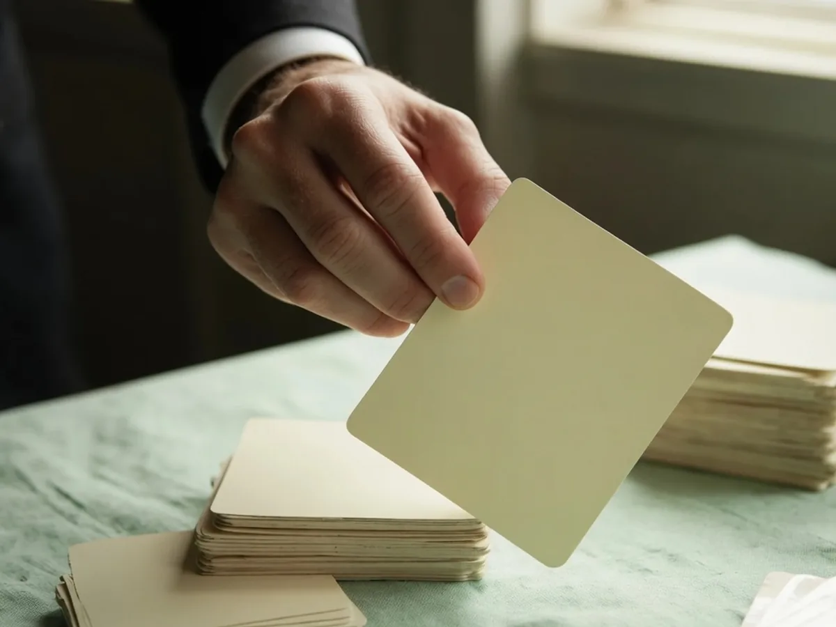 A hand drawing the top card from a closed stock beside a short discard pile